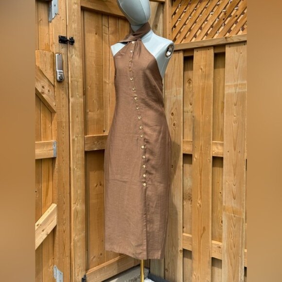 🆕 CULT GAIA 🧿 NWOT Romia Button-Detail Dress, Affogato Brown - Sz M - Picture 3 of 16